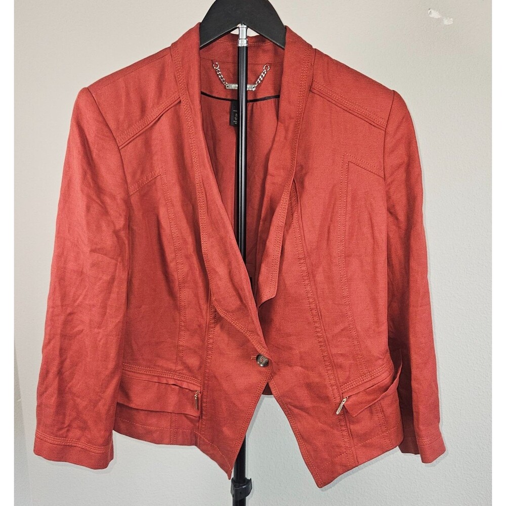 White‎ House Black Market WHBM Linen Blend Moto Blazer Jacket Womens 14 Rust